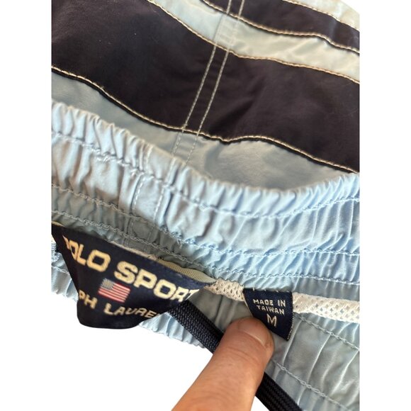 Polo Sport Vintage 90's Ralph Lauren Board Swim Trunks Blue Stripe Size Medium - Picture 9 of 10